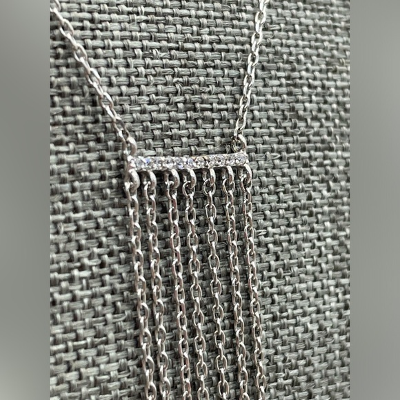 Fringe Necklace - Sterling Silver Long Tie Necklace - Picture 6 of 16